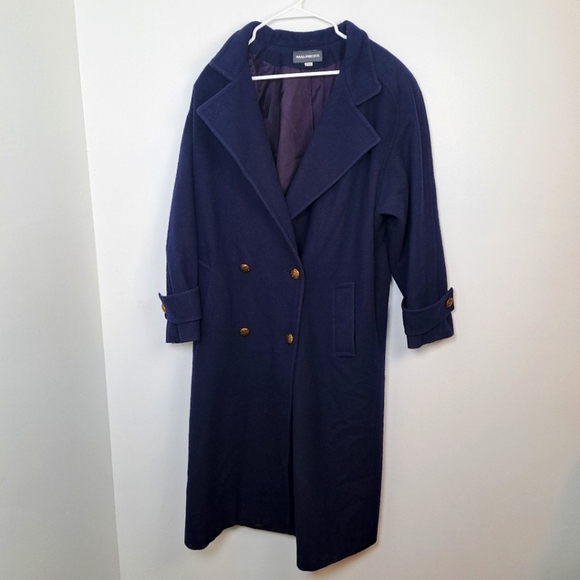 Vintage Maurices Wool Long Trench Pea Classic Gold Button Coat Size 11/12 - Picture 1 of 8